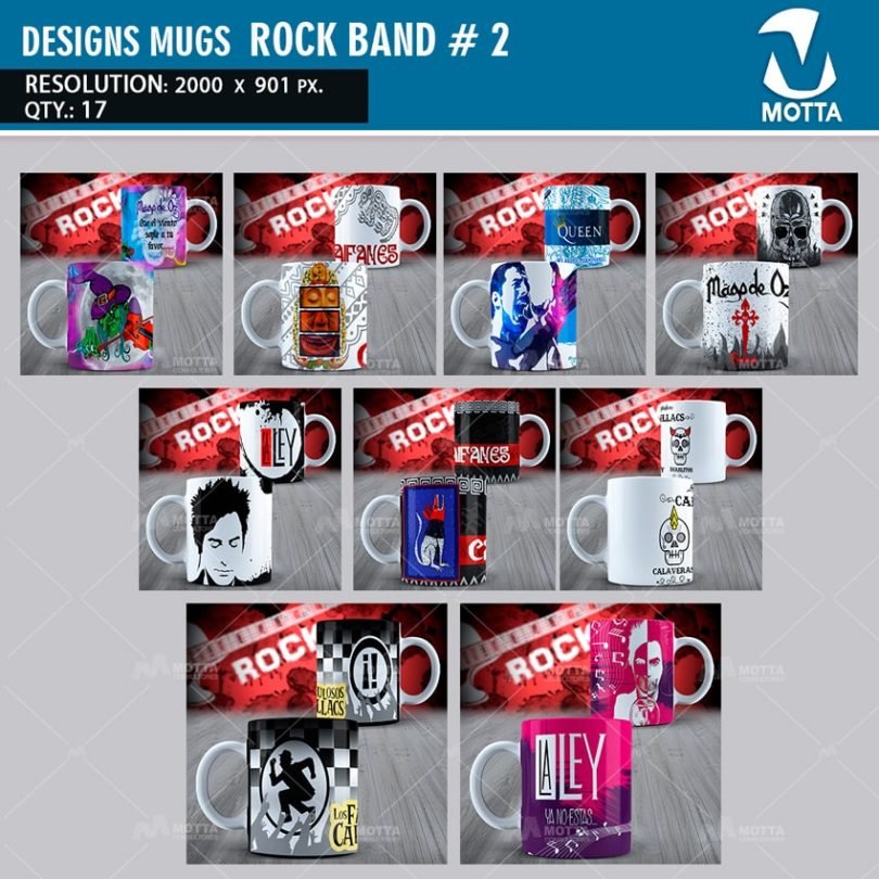 DESIGNS FOR THE SUBLIMATION OF MUGS ROCK BANDS