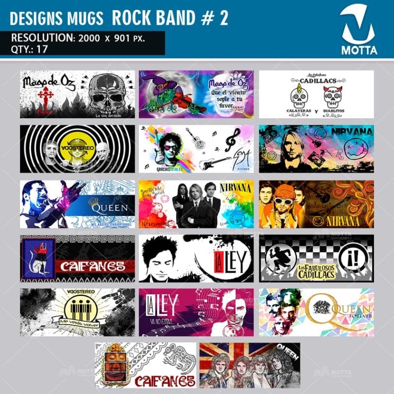 DESIGNS FOR THE SUBLIMATION OF MUGS ROCK BANDS