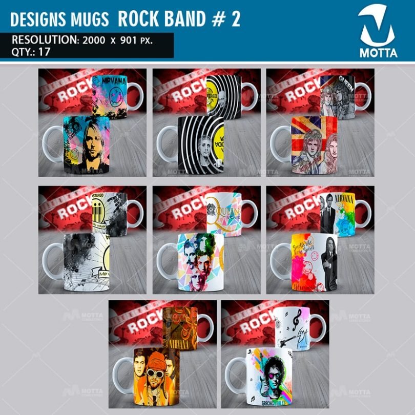 DESIGNS FOR THE SUBLIMATION OF MUGS ROCK BANDS